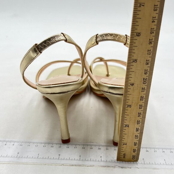 FYS Gold Thong High Heel Slide On Sandals Square Open Toe Elastic Slingback Shoe - Picture 5 of 8